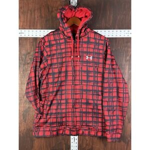 Under Armour Fleece‎ Lined Full Zip Hoodie Jacket Red Black Bred Men Medium GUC
